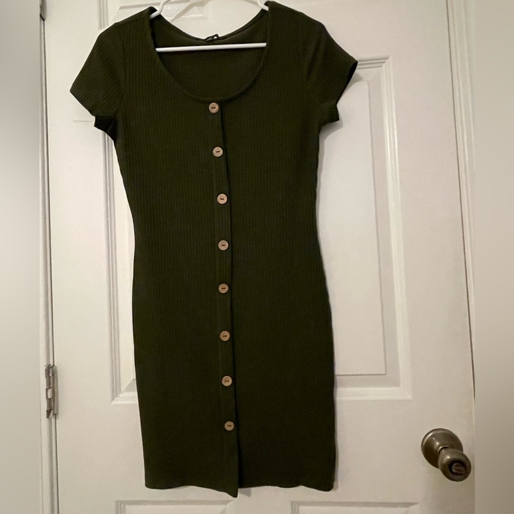 Green Button Midi Dress